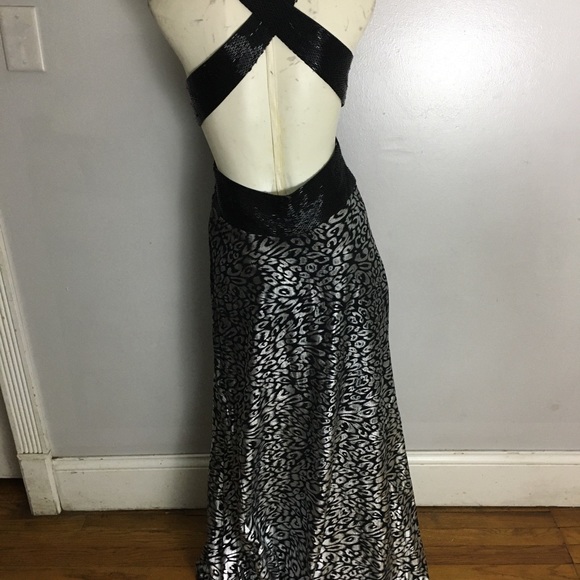 La Femme Backless Prom Dress Black Silver 14734 - Picture 4 of 9